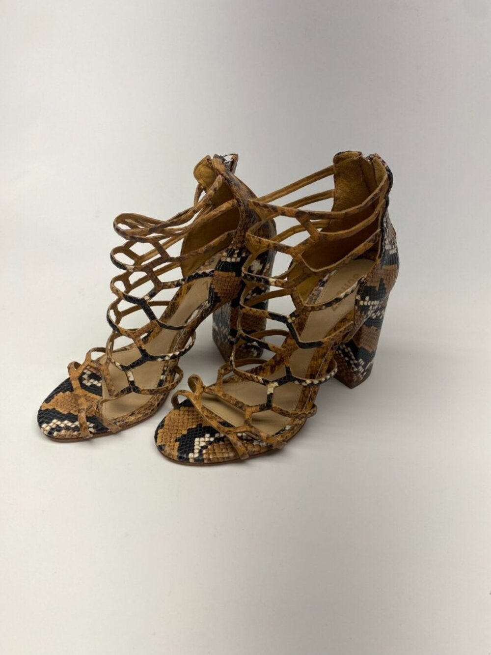 Schutz Womens Julianna Block Snake-Embossed Leather Sandal Sz 7.5 B